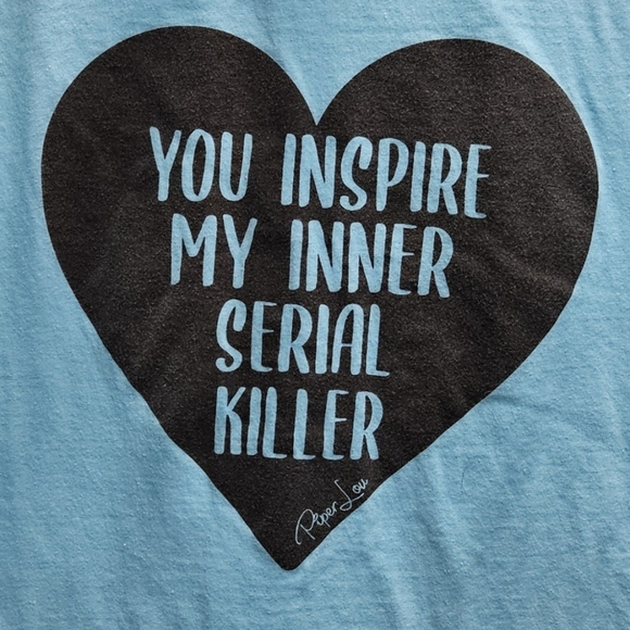 Piper Lou Inner Serial Killer heart design teal graphic tee shirt unisex large - Picture 4 of 6